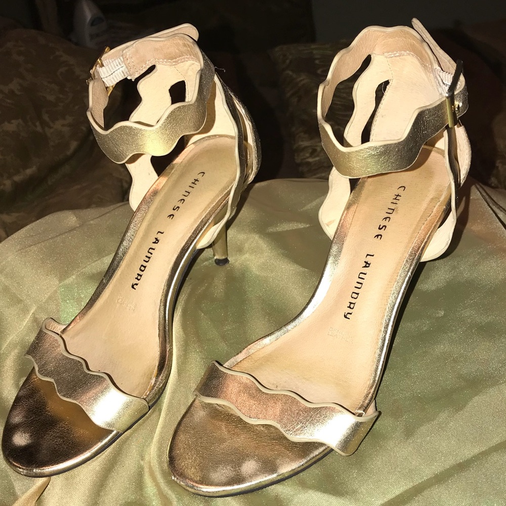 Gold Chinese Laundry ankle strap heel